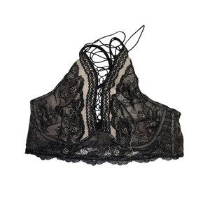 Victorias Secret Black Lace Longline Bra Size L  Adjustable Straps & Back 3719